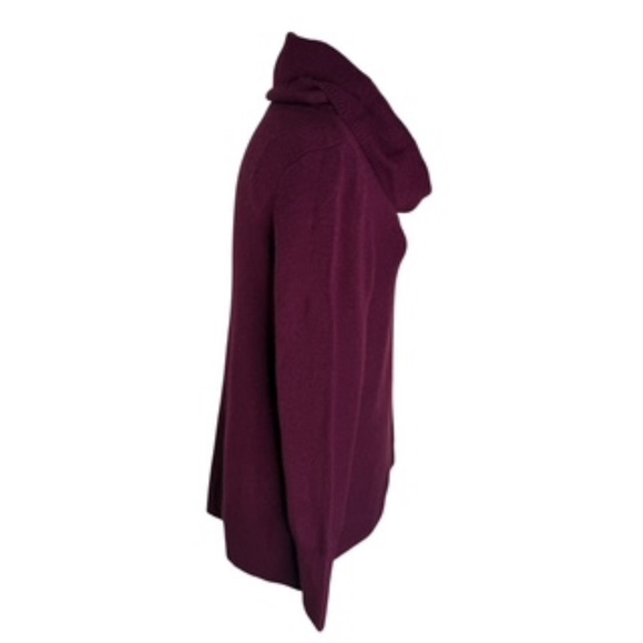 DKNY Jeans Long Tunic Cowl Neck Burgundy Slight Hi/Lo Hem Sweater Size L - Picture 3 of 7